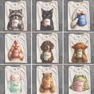 Nope Animal Png Bundle, Grumpy Coffee Animals Designs, Funny Sarcastic Mug Png, Procione Gatto Rana Capibara Sublimazione Download Istantaneo