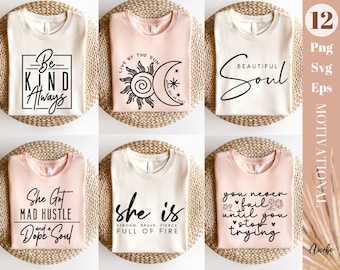 Boho Inspirierende Svp Bundle | Positive Affirmationen zwar | Freundlichkeitszeichen | Hustle geschnitten Datei | Unternehmer svg | Empowered Frauen-T-Shirt svg