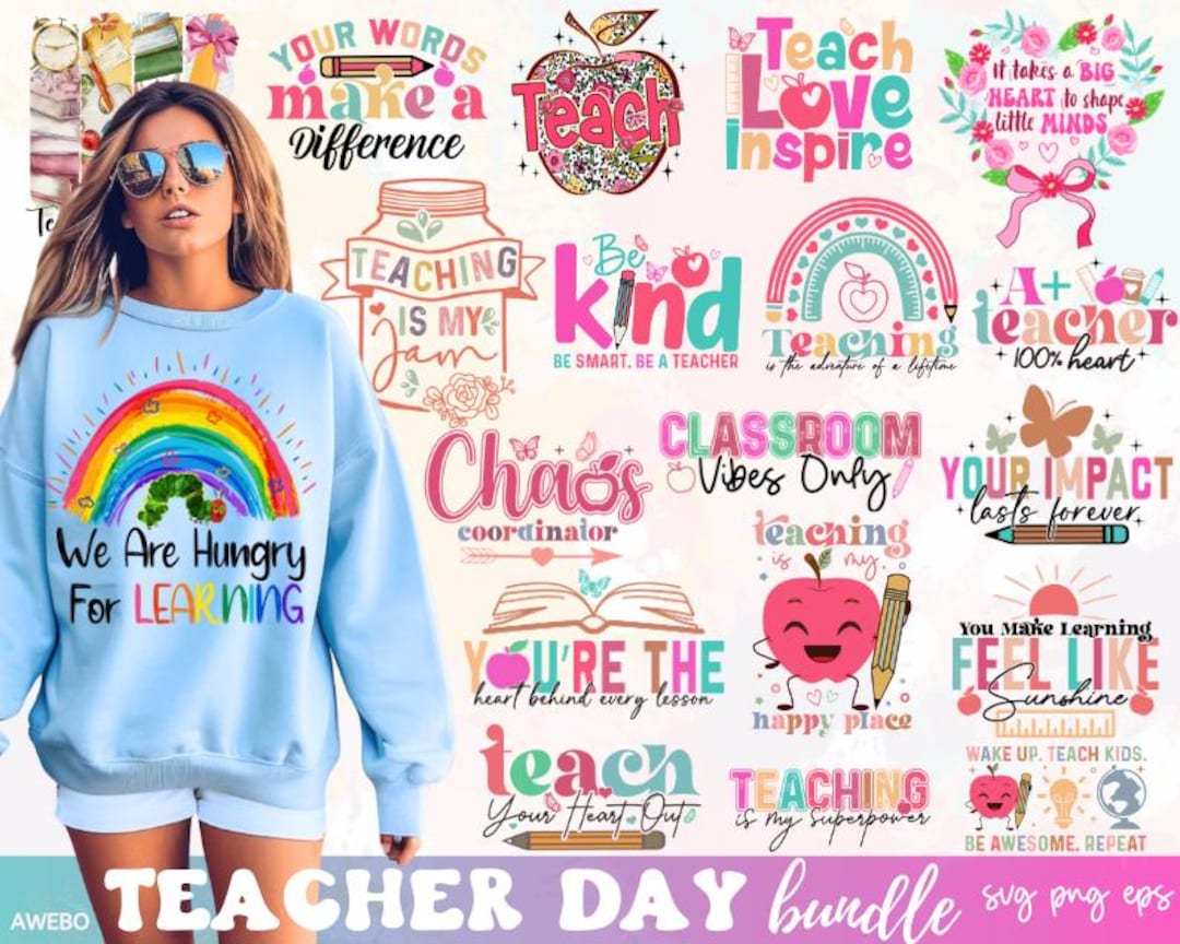 40 Boho Teacher SVG PNG Bundle, Colorful Teacher Designs, Rainbow ...