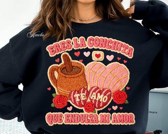 PNG de concha de hilo Love / Diseño de corazón mexicano a crochet / PNG de camiseta latina / PNG de pan dulce mexicano / Archivo PNG con frase en español