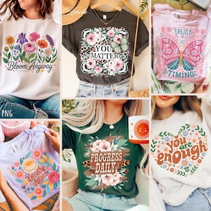Boho motiverende png-bundel, bloemen inspirerende citaten png, zelfliefde png, positieve bevestiging png, je altijd genoeg png, vriendelijkheid png