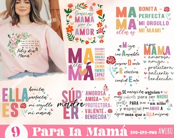 Bellas Frase para la Mamá Bundle Svg | Ella es mi Mama Amorosa Valiente Svg | Christian Mama Spanish Svg | Mexican Mom Gift | Latina Mom Png