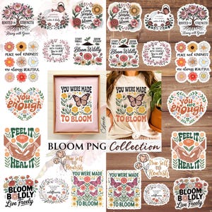 Floral Inspirational Quotes PNG Bundle | Boho Mental Health Stickers Png | Printable Botanical Self Love PNG Designs | Positive Affirmations