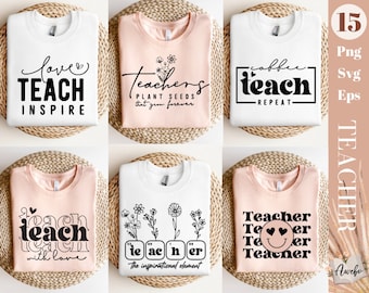 Boho Teacher Svg Png Bundle, Teacher Teach Inspire Love Svg, Coffee Teach Repeat Svg, Small Town Teacher Svg, Teachers Plant Seeds Svg Png