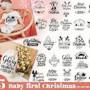 35 Elegant Baby&#39;s First Christmas Svg Png Bundle hand lettered, Baby&#39;s first christmas Ornament svg, Merry Christmas Baby 2023 Svg Png