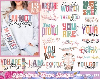 Colorful Motivational Sleeve SVG PNG bundle, Positive Affirmation svg, Self Love Svg, Encouraging Quotes Shirt svg, Sleeve Design Svg, Png
