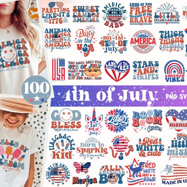 100 4th of July Svg Png Bundle, Retro Fourth of July Svg, America Mama Mom svg, Patriotic svg, Independence day svg, American Map svg