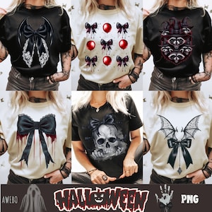 Halloween Gothic Coquette PNG Bundle | Bat Gothic Coquette bow Png | Spooky Season Png | Retro Halloween | Horror Movies Png with Black Bow