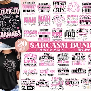 Lot de 20 PNG SVG rétro sarcastiques | Citations Coquette Drôles PNG | Motifs sublimés recto-verso | Humour adulte png |