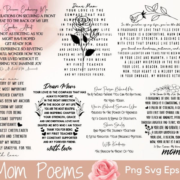 Mom Poems Svg Png Bundle, Dear Mom Thank you Svg, Mama Poems Svg, Love Mama Poem Svg, Trendy Mom svg, Sublimation Design Svg, Mom Life Svg