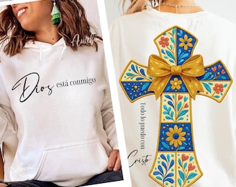 Dios esta conmigo Png, Spanish Christian Quote Png, Spanish Religious Quotes Png, Back Shirt design, Floral Bible Verse png Faith png