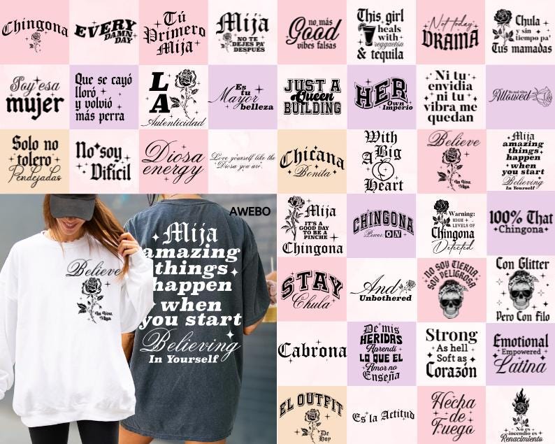 Latina Chingona SVG PNG Bundle, Latina Power Svg, Front and Back t-shirt Design Svg, Cabrona Svg, Empowering Quotes Svg for Latina Chicana