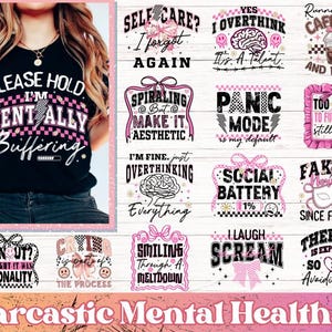 15 Sarcastische PNG-bundel voor geestelijke gezondheid | Angst, png | Zelfzorg grappige citaten png | Burn-out, png | Angst, png | Coquette Geestelijke gezondheid png