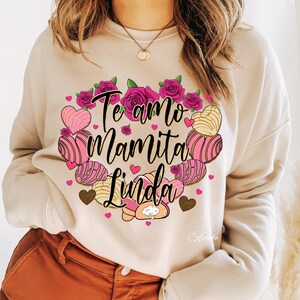 Te Amo Mamita Linda PNG, Lateinische Mutter Png, Spanischer Muttertag, Mexikanisches süßes Concha Herz Png, Liebesbotschaft PNG, Conchas und Rosen Png