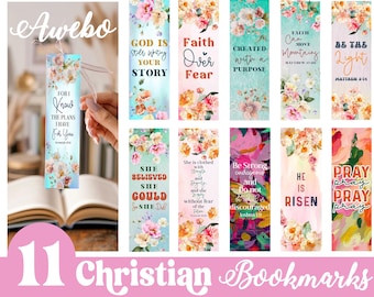 11 Christian Bookmarks Png PDF Bundle, Printable floral bookmark, Religious Bookmarks Png, Faith Bible Verse Png, Inspirational Bookmarks