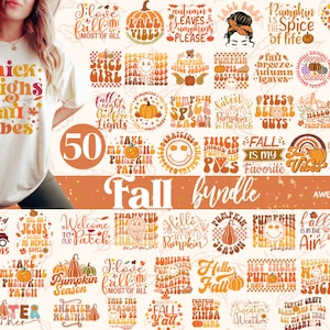 50 Retro Herbst Bundle SVG PNG, Thanksgiving SVG, Herbst Vibes svg, trendige svg, Kaffeebecher svg, Kürbis svg, groovy Herbst svg, Herbst Shirt svg