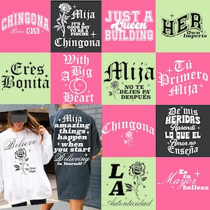 Paquete de Svg PNG y Eps de Chingona Latina, Refranes Góticos Chicanos, Mujer Fuerte Svg, Camiseta Delantera y Trasera Svg, Diseños Poderosos de Latinas en Spanglish Svg