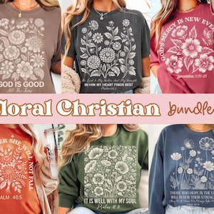 10 Floral Vintage Christian PNG Bundle | Faith Flower Shirt Designs | Floral Bible Verse PNG | Christian Graphics | Religious Floral Artwork image 1