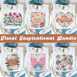 Boho motiverende png-bundel, bloemen inspirerende citaten png, zelfliefde png, positieve bevestiging png, je altijd genoeg png, vriendelijkheid png