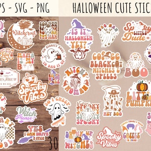 30 Boho Halloween Stickers Svg Png Bundle | Digital Printable Stickers | Spooky Season Svg | Fall Season Svg | Halloween Season Svg