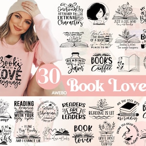 Pacote com 30 Amantes de Livros Boho em PNG, Livros Florais em PNG, Bibliotecário em PNG, Livros e Café em PNG, Professor em PNG, Camiseta com Livro em PNG