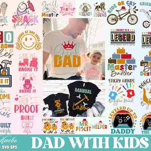 Papa en kinderen bijpassende shirts SVG PNG-bundel, vader en zoon Sng, vader en babyshirt Svg, vader en dochter SVG, kleurrijke vader Quotes Svg Png