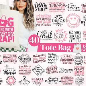 40 Boho Tote Bag Quotes Svg Png Bundle | Funny tote bag sayings Svg | Support Shop Small Svg | Market Bag Svg | Entrepreneur svg | Png Files