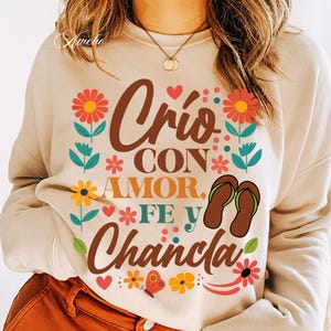 Crio con Amor Fe y Chancla PNG SVG | Rolig mexikansk mamma Svg | Latina Mama Sublimation Design | Blommig inspirerande mamma Svg Png bild 10
