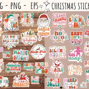 50 Weihnacht-Aufkleber-Svg-Png-Bundle, Retro digitale weihnachtliche druckbare Aufkleber SVG, frohe und helle Weihnachtssvg, Weihnachtszeit-Svg, Png-Datei