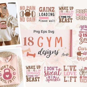 18 Workout SVG-Bundle | Fitnessstudio svg bündel | Motivierend svg | Fitness svg |Positives Zitat svg |Kaffeetasse svg |workout Shirt-Svg |Übungs-Svg