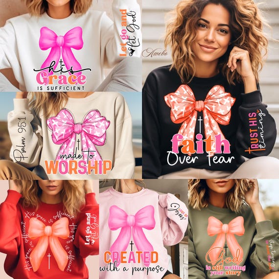 Coquette Christian Png Bundle, Religious Png, Sleeve Sweatshirt Bow Design Png, Bible Verse Png, Psalm Png, God Png, Faith Png, Worship Png