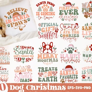 20 Boho hond kerst bundel Svg Png bundel, retro hond kerst Svg, Santa Cookies hond kerst Svg, vakantie Svg, Woof Christmas svg png