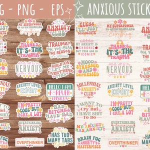 20 retro mentale gezonde Svg Png bundel, angst citaten Svg bundel, Boho inspirerende Svg, Boho zelfliefde Svg, professionele overdenken Svg
