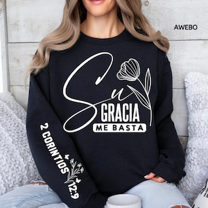 Su Gracia Me Basta SVG PNG, Frase Biblica Svg, écriture Svg, chemise religieuse espagnole manches Design Png, Svg Dios, Fe svg, Frases Religiosas