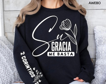 Su Gracia Me Basta SVG PNG, Frase Biblica Svg, Scripture Svg, Spanish Religious Sleeve Shirt Design Png, Dios Svg, Fe svg, Frases Religiosas