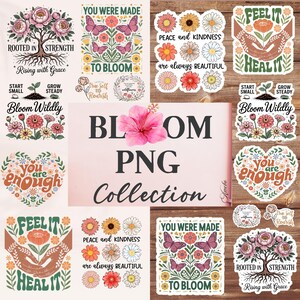 Floral Inspirational Stickers PNG Bundle | Boho Mental Health Quotes Png | Printable Botanical Self Love PNG Designs | Positive Affirmations