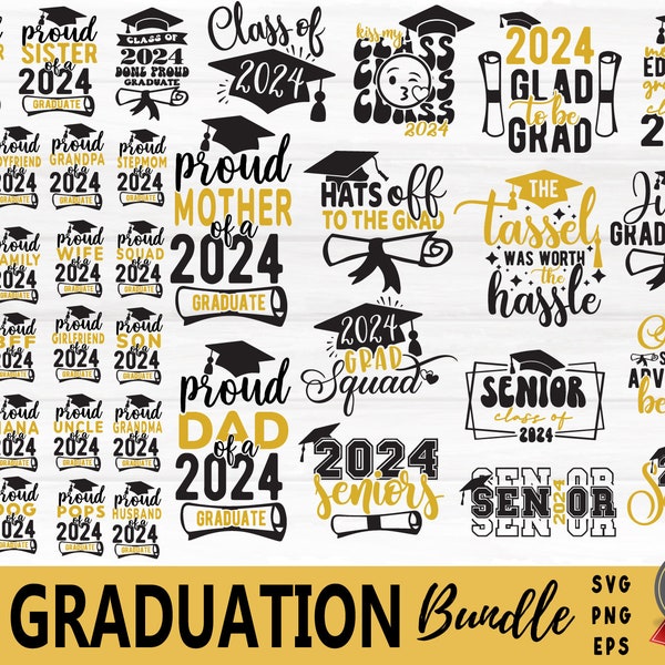 Graduation Svg, Proud Graduate 2024 Design Bundle, Senior Cap Class 2024 Clipart Png T-Shirt, Graduation 2024 Svg Sublimation Design Png