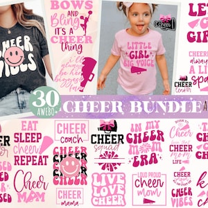 30 Pink Cheer bundel Svg Png, Mom Cheer Png, Little Girl Cheer Svg, esthetische Cheer Girl Svg, Funny Mama Cheer Svg, motiverende Svg, png