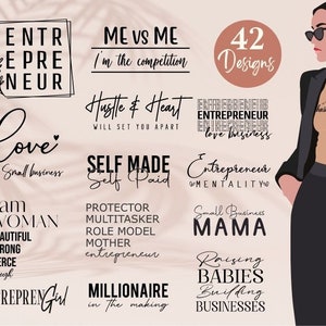 42 EntrepreneurSvpng-Bundle für Kleinunternehmer SVG, Boss Babe SVG, Boho Motivationszitate, Unternehmertum Digitale Designs