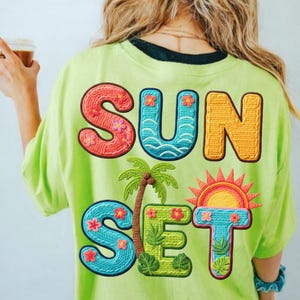 Sunset Summer Chenille Patch PNG, Summer Vibes Shirt Png, Island vibes Png, Coastal Vacation Graphic, Palm Tree Design Png, Ocean Lover Png
