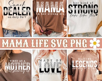 Boho Mama Life SVG PNG Bundle, Leopard Mom Quotes, Funny Mom Svg, Motherhood Svg, Mom Shirt Designs, Motherhood Quotes Svg Sublimation
