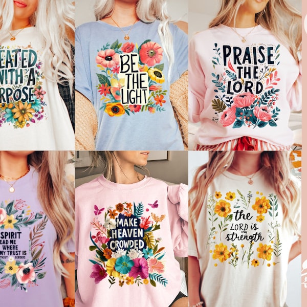 15 Floral Christian Png Bundle, Sublimation Design PNG, Religious Shirt Png, Bible Verse Png, Spirit Png, Motivational Quote Png