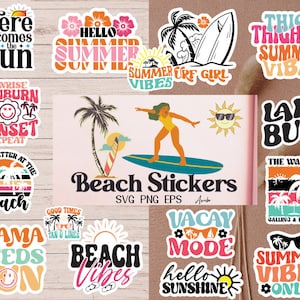 15 Bundle Png rétro été, autocollants numériques imprimables, Svg Summer Beach Vibes, océan svg, vacances Svg, Bonjour été svg, svg soleil