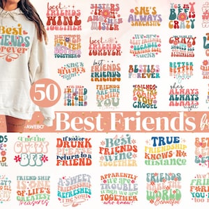 Retro-Freundschafts-Svg-Png-Bundle, Groovy Freunde SVG, Beste Freunde SVG, Freundschaft Zitate, lustiges Design, Freundschaft Zitate, trendiges Design