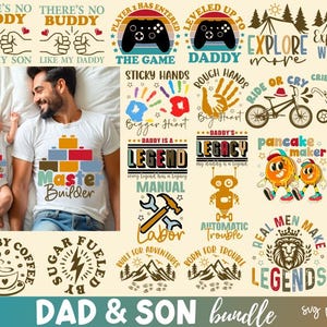 Papa en zoon SVG PNG-bundel, bijpassende vader en baby shirt SVG, Fathers Day Quotes SVG, kleurrijke papa shirt SVG, papa en ik sublimatie png
