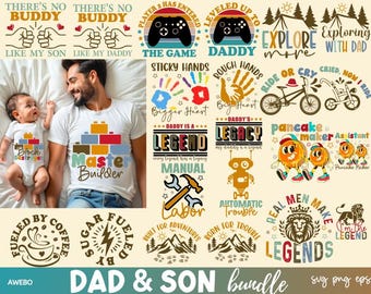 Dad and Son SVG PNG Bundle, Matching Father and Baby Shirt Svg, Fathers Day Quotes Svg, Colorful Dad Shirt Svg, Daddy and Me Sublimation Png