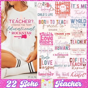 22 Boho LehrerSvg Png Bundle, Lehrer unterrichten inspirieren Liebessvg, Kaffee unterrichten sich wiederholen svg, Lehrer Rockstar svg, Lehrer Superpower Png,