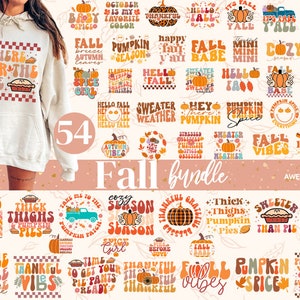 54 Retro Fall Bundle SVG PNG, Thanksgiving Svg, Fall vibes svg, Trendy svg, Coffee mug svg, Pumpkin svg, Groovy Autumn Svg, Fall Shirt svg