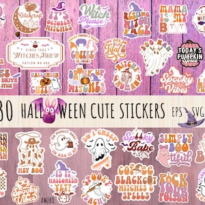 30 Boho Halloween Stickers Svg Png Bundle | Digital Printable Stickers | Spooky Season Svg | Fall Season Svg | Halloween Season Svg