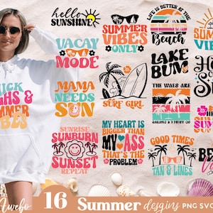 16 Retro Summer Svg Png Bundle, Modne letnie koszule svg, Letnie plażowe klimaty Svg, Ocean Svg, Wakacje Svg, Witaj letni sezon Svg